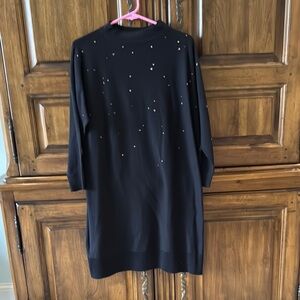 NIC+ZOE Black Long Knit Sleeve Embellished Shift Dress NWT - Small